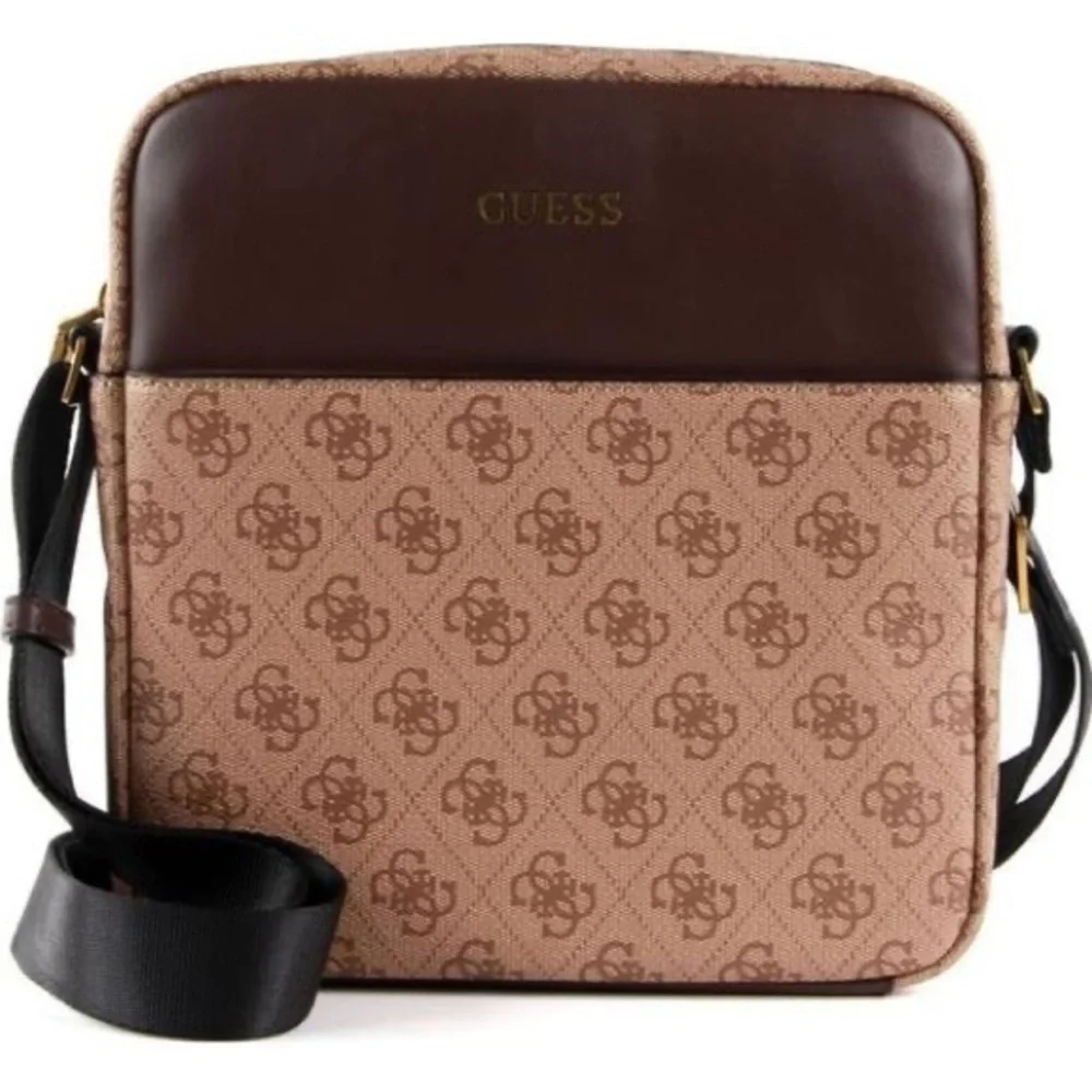 New GUESS Vezzola Flat Crossbody Top Zip Bag Brown